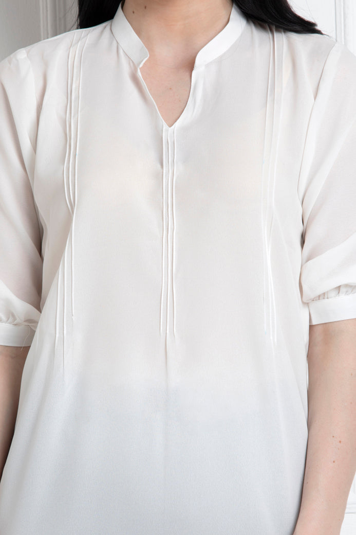 Stand Collar Shoulder Pintuck Top