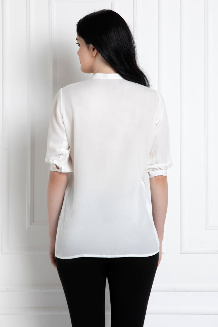 Stand Collar Shoulder Pintuck Top