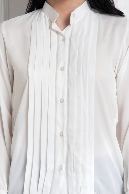 Stand Collar Full Sleeves Top With Pintucks