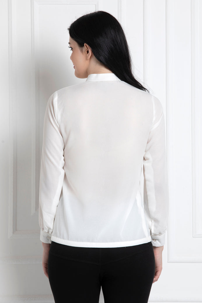 Stand Collar Full Sleeves Top With Pintucks