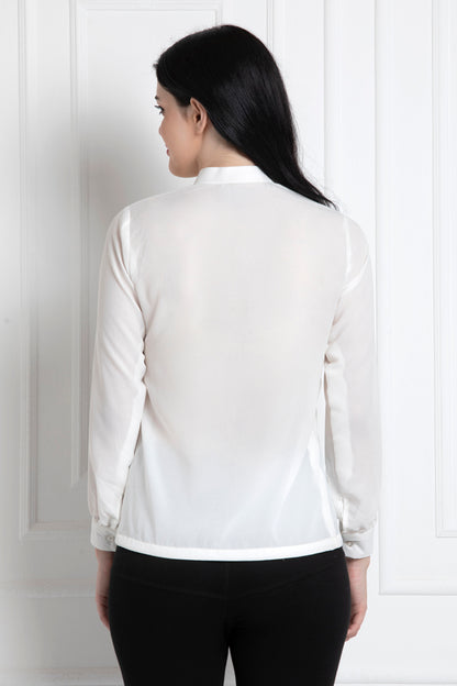 Stand Collar Full Sleeves Top With Pintucks