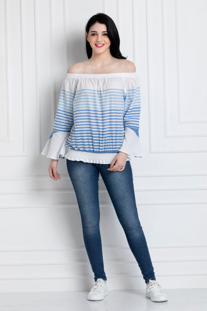 Off The Shoulder Top With Stripes. Made in Organic Cotton