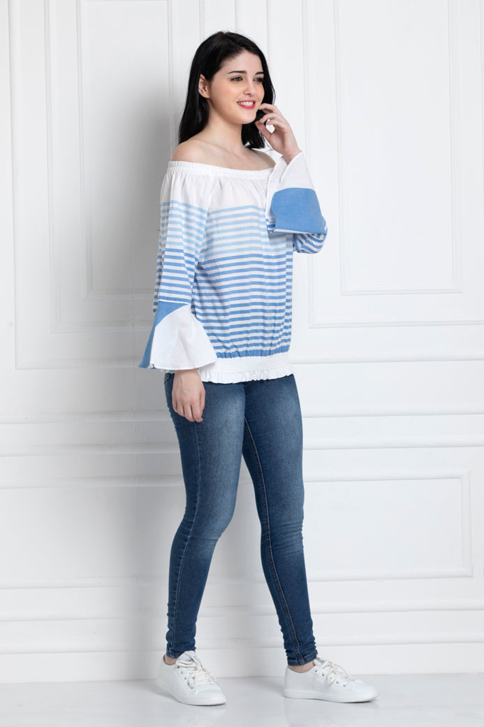 Off The Shoulder Top With Stripes. Made in Organic Cotton
