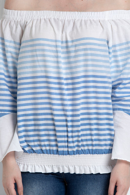Off The Shoulder Top With Stripes. Made in Organic Cotton