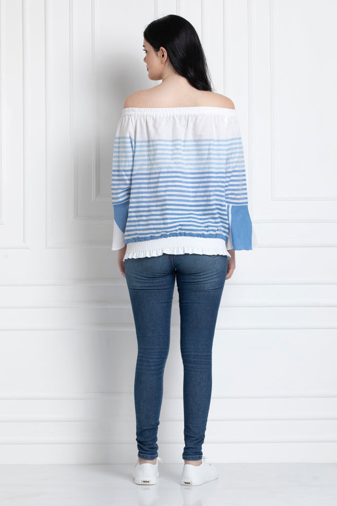 Off The Shoulder Top With Stripes. Made in Organic Cotton