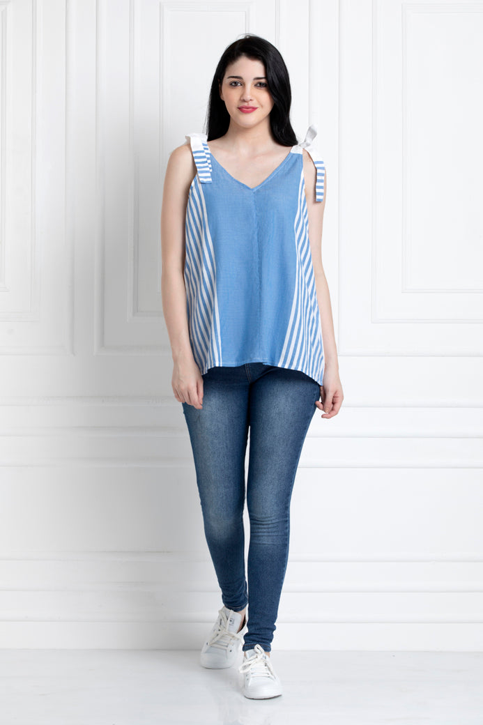 Spaghetti Style Top With Tie Knot On The Straps. Sustainable Chic