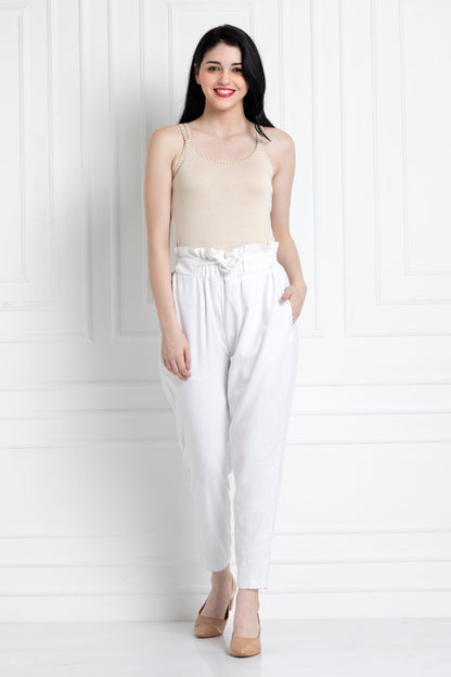 Paper Bag Waist Pants in 100% Cotton