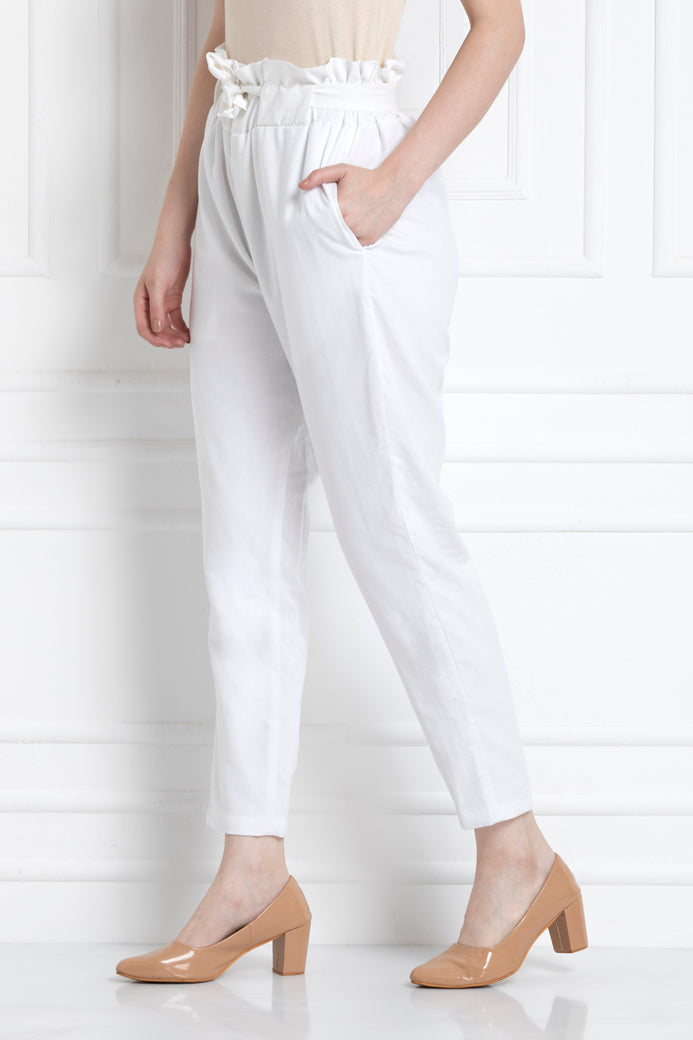 Paper Bag Waist Pants in 100% Cotton