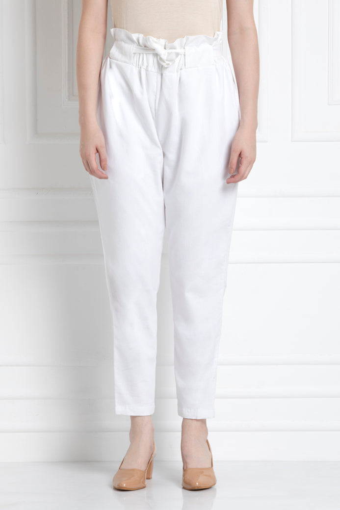 Paper Bag Waist Pants in 100% Cotton