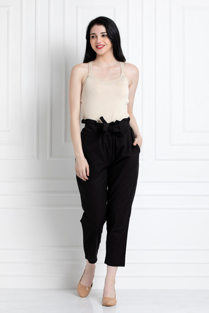 Paper Bag Waist Pants In 100% Cotton For That Stylish Yet Comfortable Feel