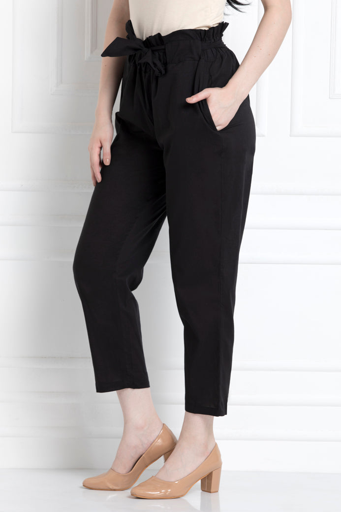 Paper Bag Waist Pants In 100% Cotton For That Stylish Yet Comfortable Feel