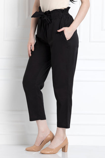 Paper Bag Waist Pants In 100% Cotton For That Stylish Yet Comfortable Feel