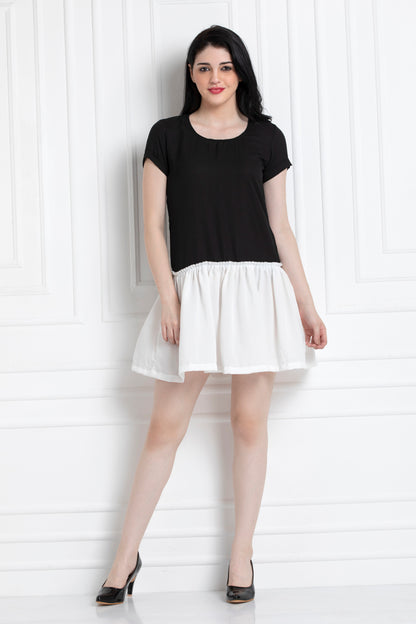 Monochrome, Ruffle Hem Dress. Casual Fun Style