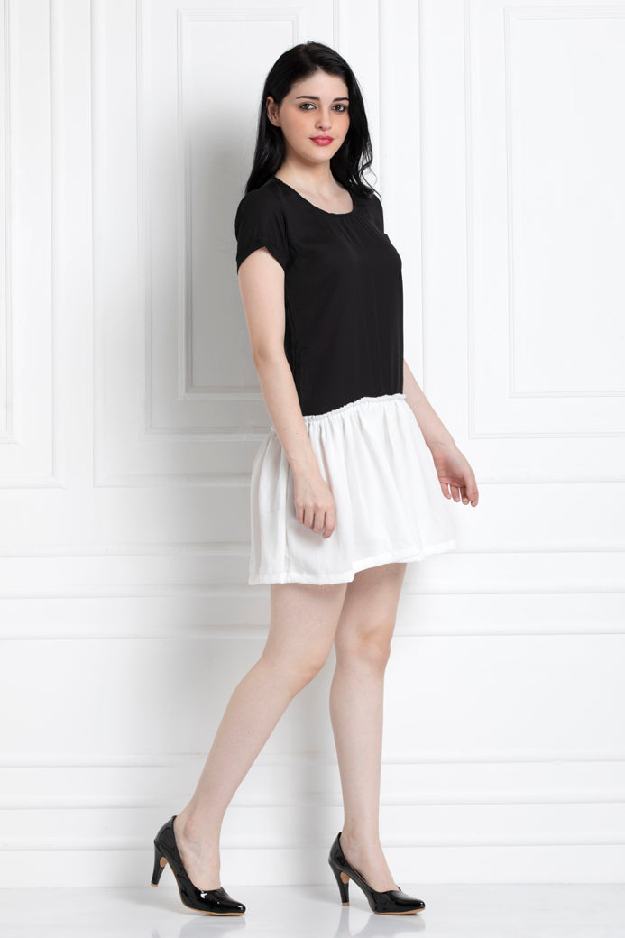 Monochrome, Ruffle Hem Dress. Casual Fun Style