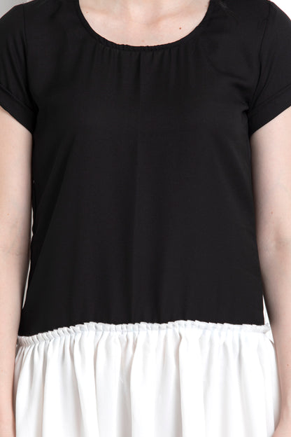 Monochrome, Ruffle Hem Dress. Casual Fun Style