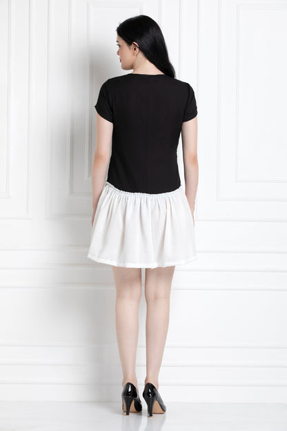 Monochrome, Ruffle Hem Dress. Casual Fun Style