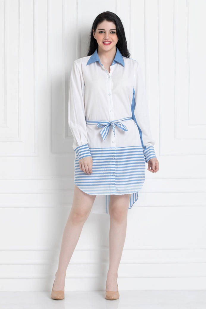 Collared Button Down High & Low Shirt Dress