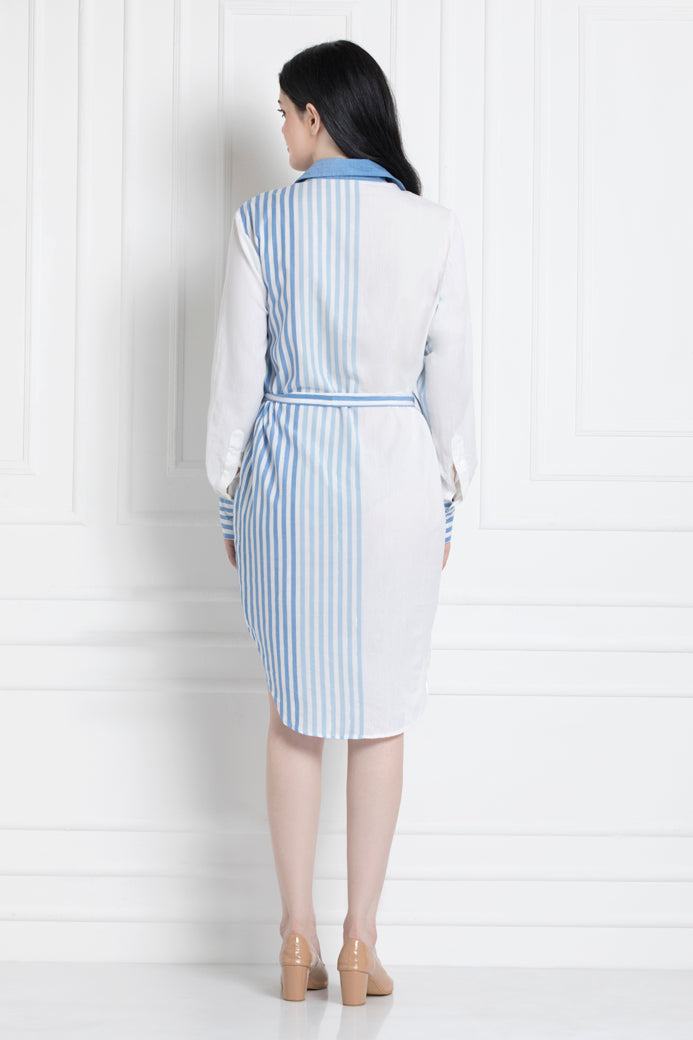 Collared Button Down High & Low Shirt Dress