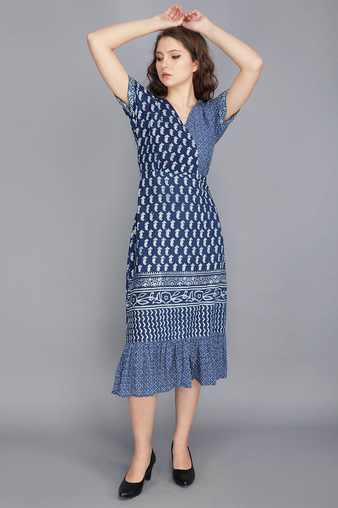 INDIGO BLUE BLOCK PRINT COTTON DRESS