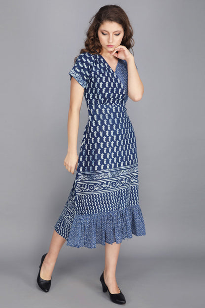 INDIGO BLUE BLOCK PRINT COTTON DRESS