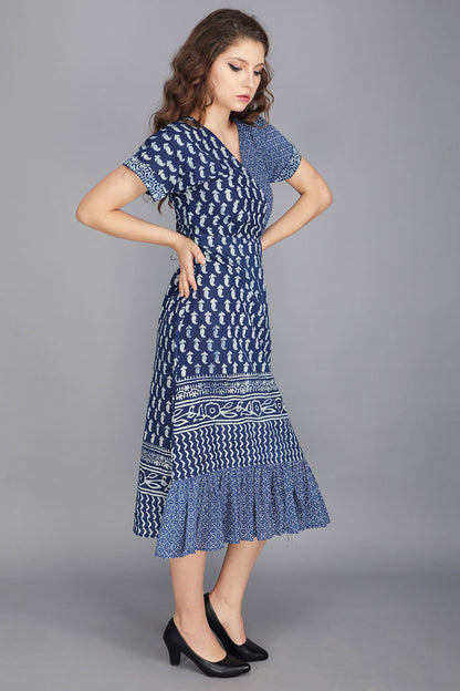 INDIGO BLUE BLOCK PRINT COTTON DRESS