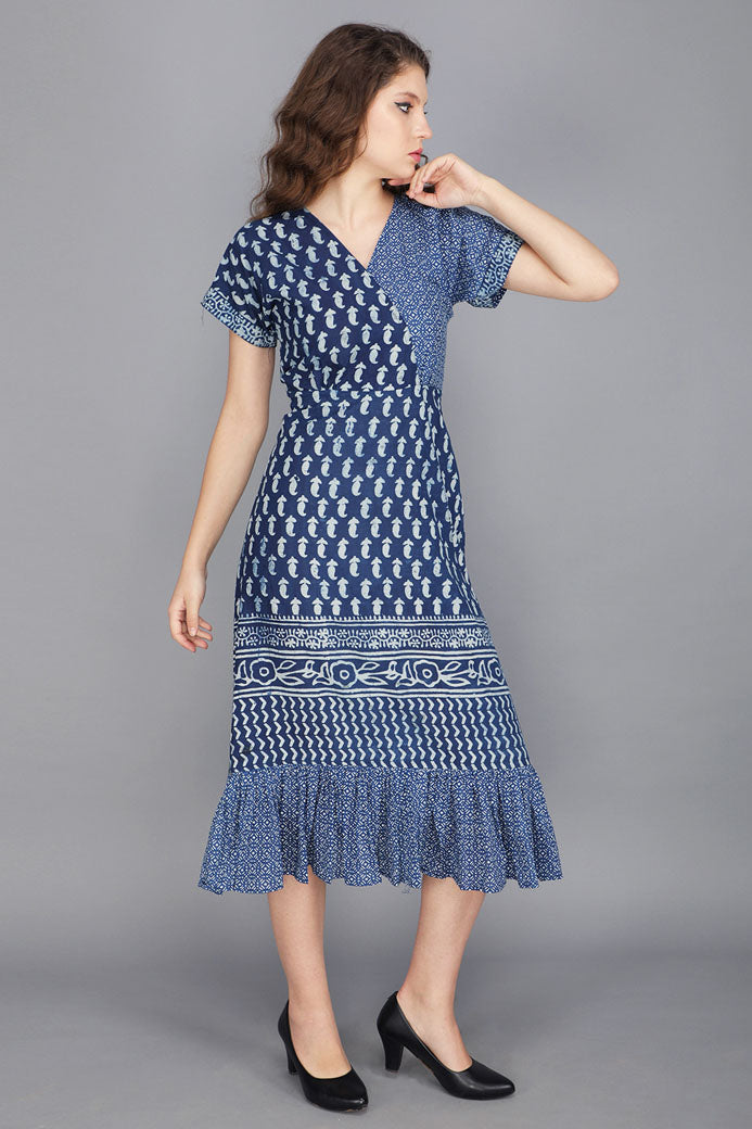 INDIGO BLUE BLOCK PRINT COTTON DRESS