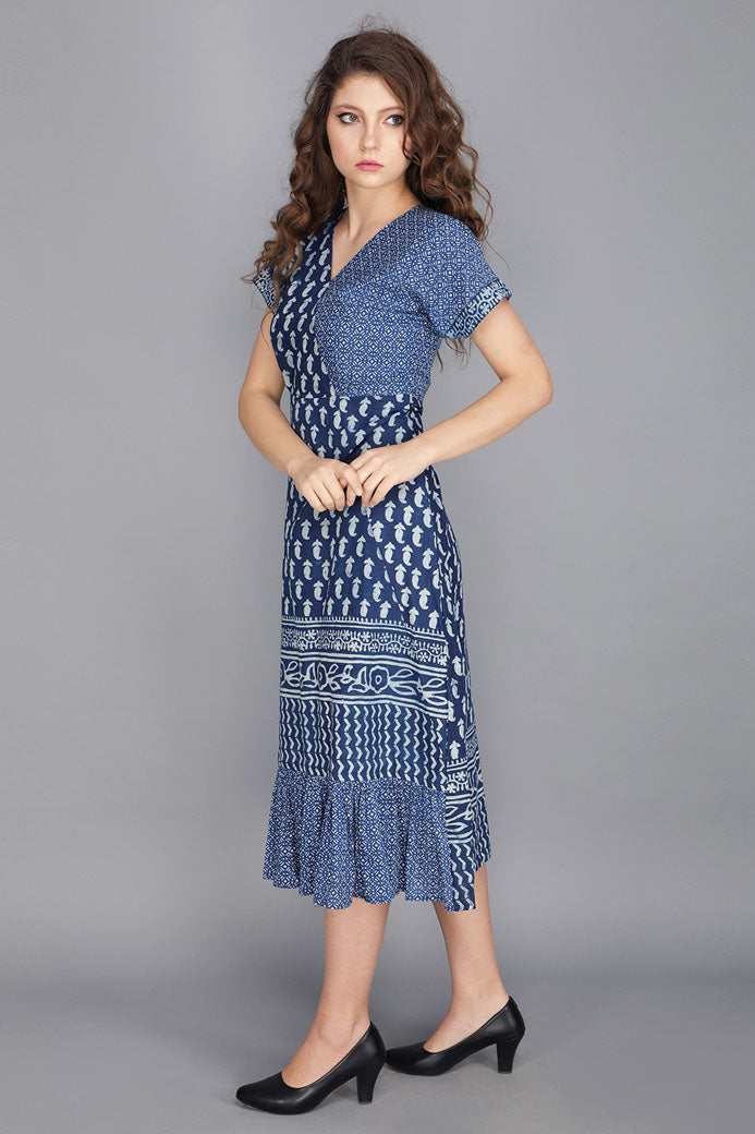 INDIGO BLUE BLOCK PRINT COTTON DRESS