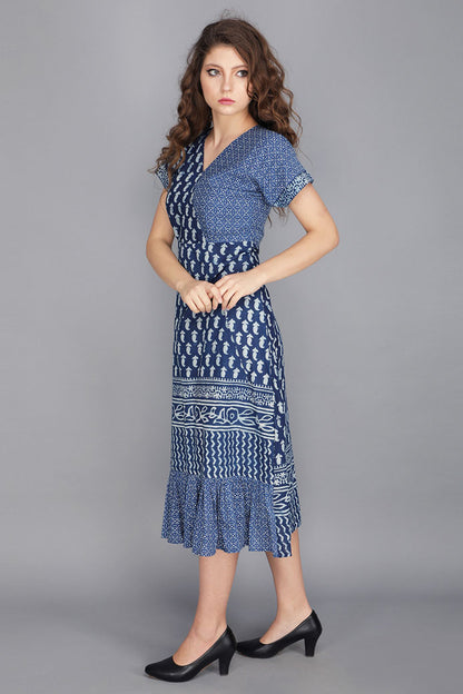 INDIGO BLUE BLOCK PRINT COTTON DRESS