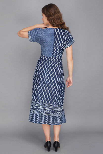 INDIGO BLUE BLOCK PRINT COTTON DRESS