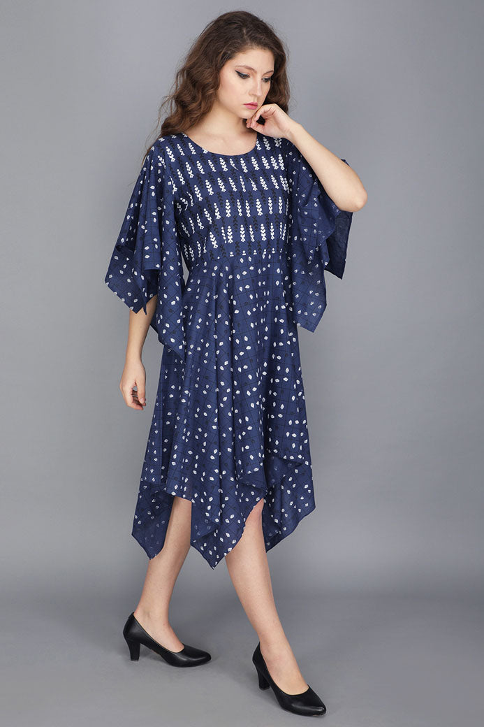 INDIGO BLUE HANDKERCHIEF DRESS IN COTTON