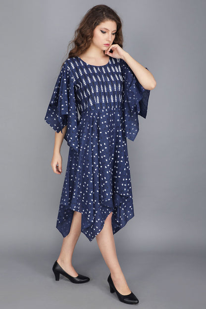 INDIGO BLUE HANDKERCHIEF DRESS IN COTTON