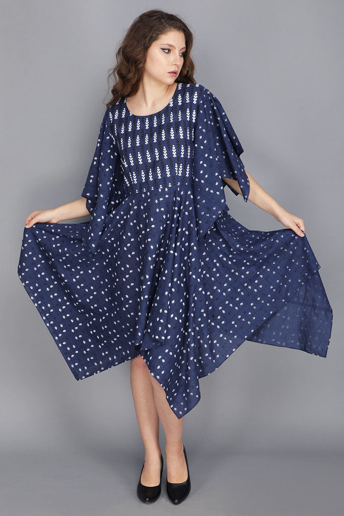 INDIGO BLUE HANDKERCHIEF DRESS IN COTTON