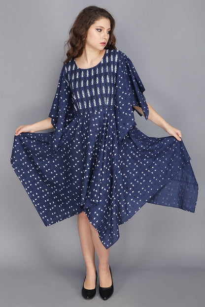 INDIGO BLUE HANDKERCHIEF DRESS IN COTTON