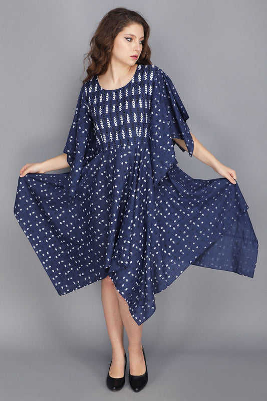 INDIGO BLUE HANDKERCHIEF DRESS IN COTTON