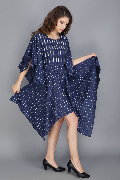 INDIGO BLUE HANDKERCHIEF DRESS IN COTTON