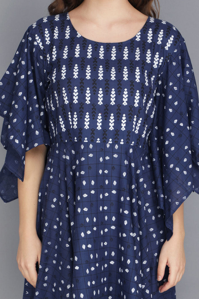 INDIGO BLUE HANDKERCHIEF DRESS IN COTTON