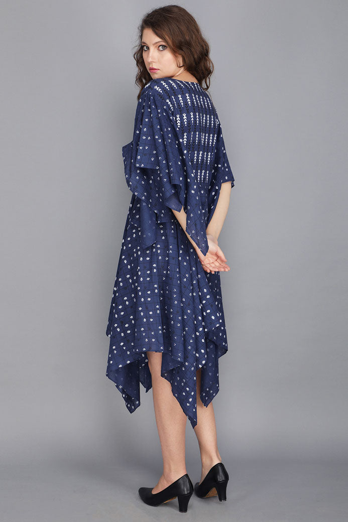 INDIGO BLUE HANDKERCHIEF DRESS IN COTTON