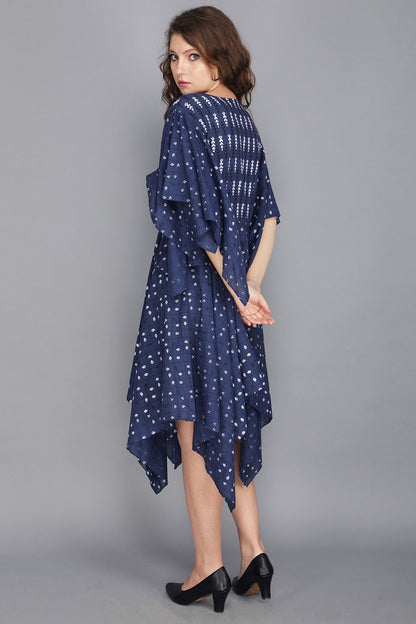 INDIGO BLUE HANDKERCHIEF DRESS IN COTTON