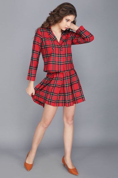 TARTAN JACKET TOP AND PEATED SKIRT