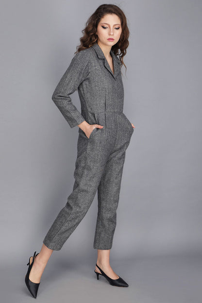 TWEED NOTCHED COLLAR JUMPSUIT