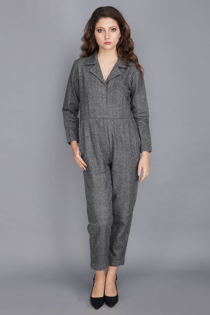 TWEED NOTCHED COLLAR JUMPSUIT