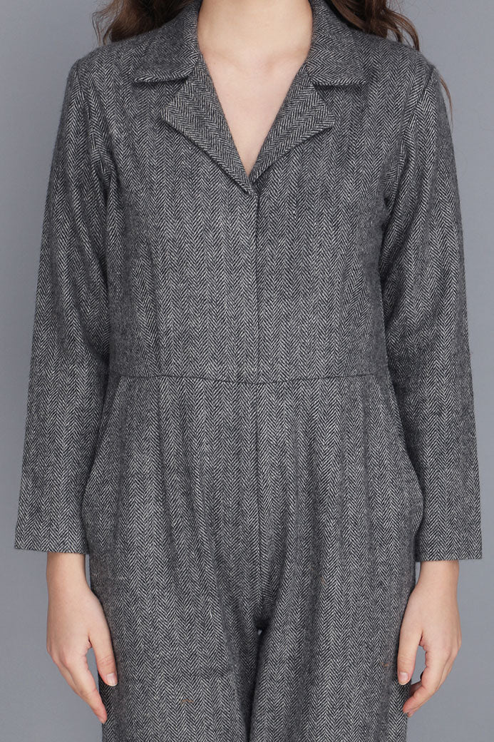 TWEED NOTCHED COLLAR JUMPSUIT