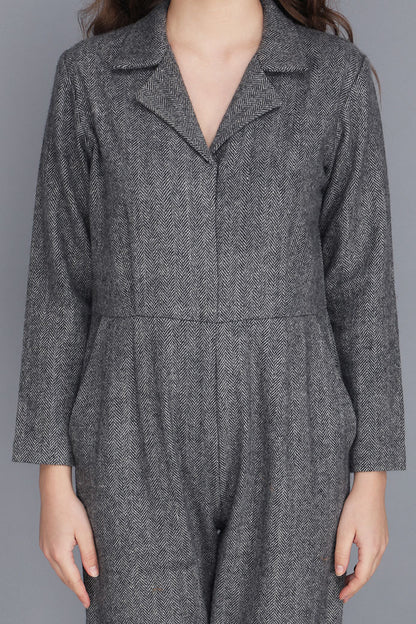 TWEED NOTCHED COLLAR JUMPSUIT