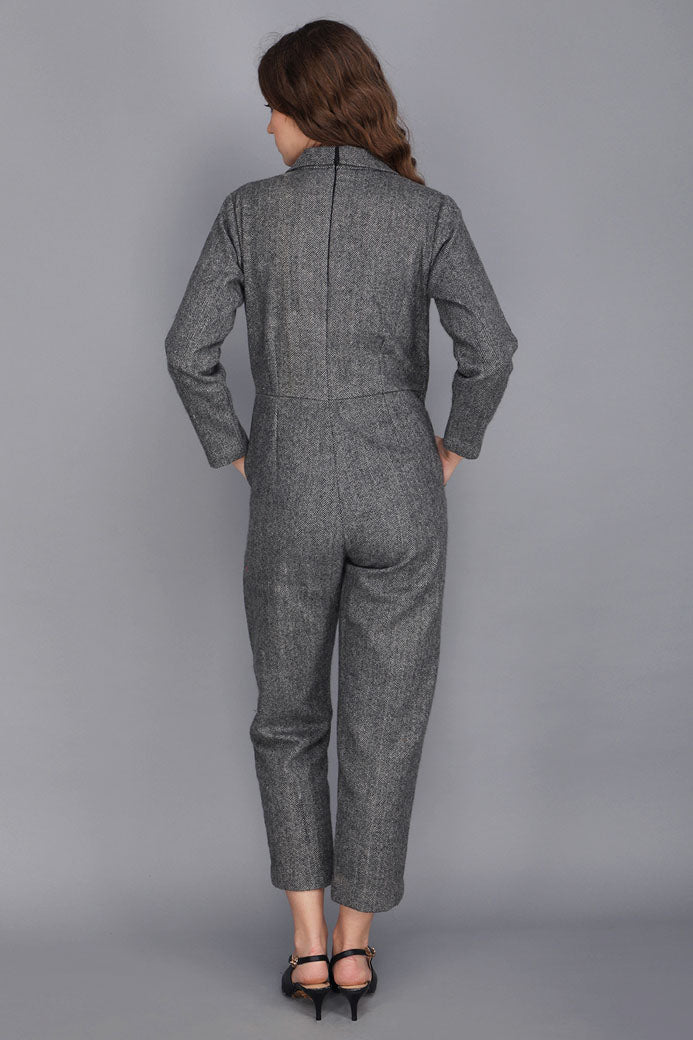 TWEED NOTCHED COLLAR JUMPSUIT