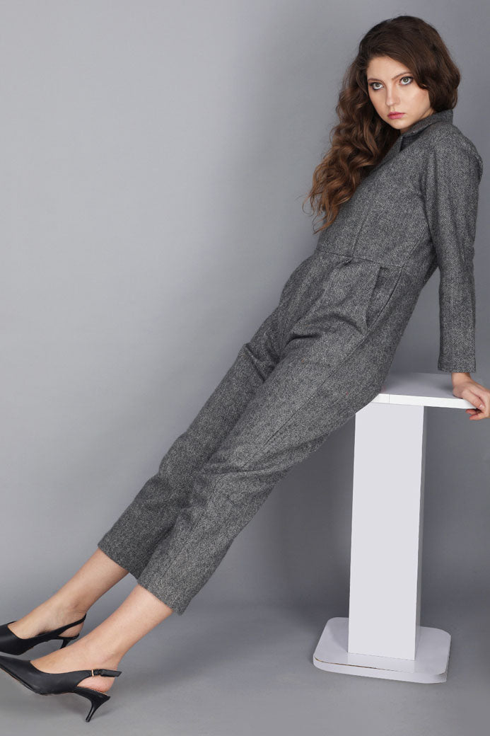 TWEED NOTCHED COLLAR JUMPSUIT