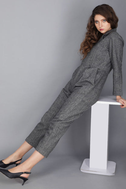 TWEED NOTCHED COLLAR JUMPSUIT