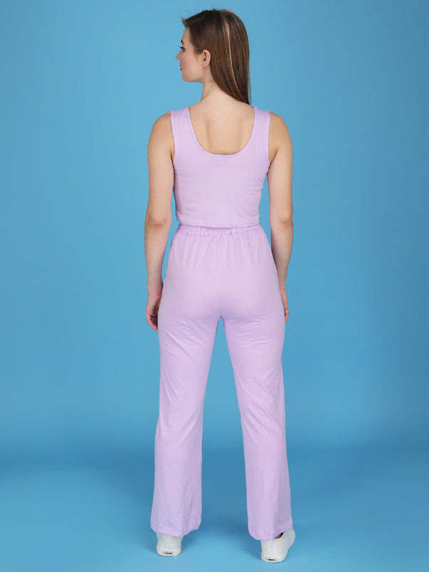 lavender track pants with tank top made in cotton spandex