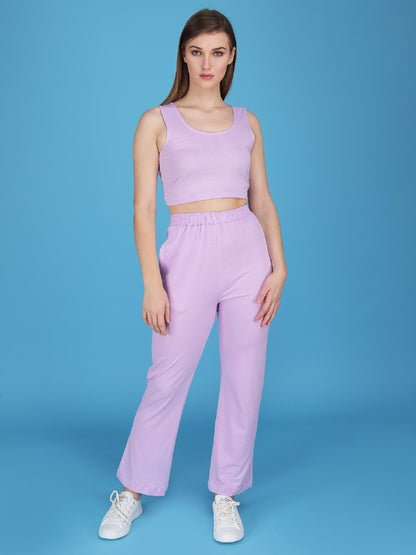 lavender track pants with tank top made in cotton spandex