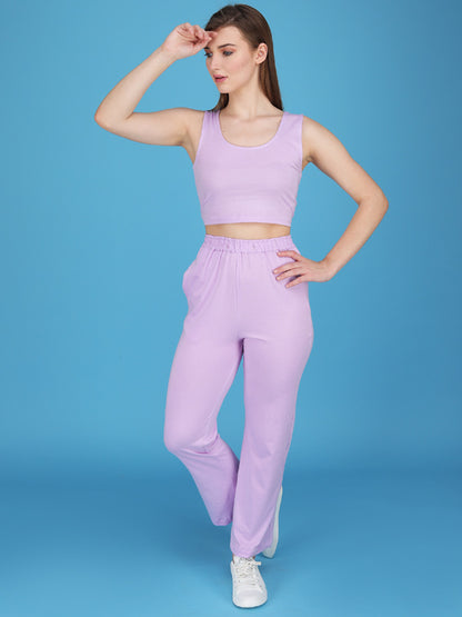 lavender track pants with tank top made in cotton spandex