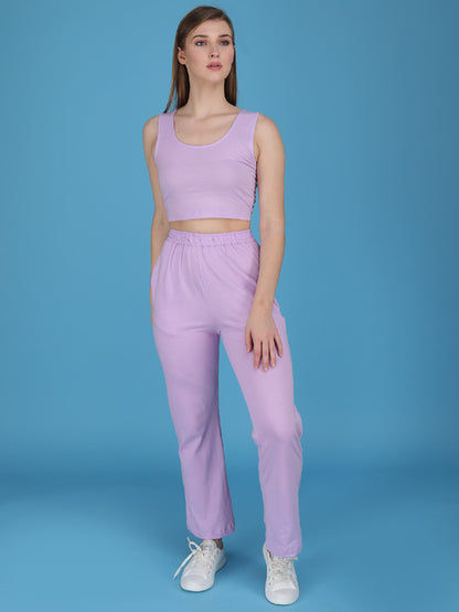 lavender track pants with tank top made in cotton spandex